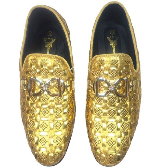 Enzo Romeo Men’s Gold Metallic Woven Rhinestone Loafers Horsebit Size 8 main image 9
